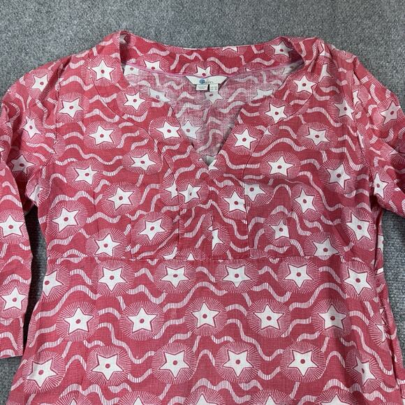 Boden Red Linen Star Mini Dress 3/4 Sleeve Notch Neck Sz 8 Petite 4th Of July - Picture 4 of 11
